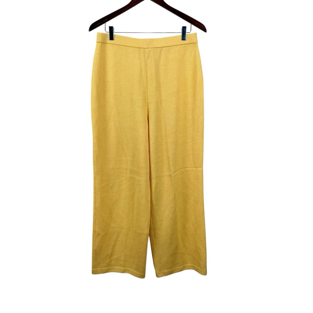 St. John Collection Santana Knit Yellow Wide Leg Pull On Pant Womens Size 12